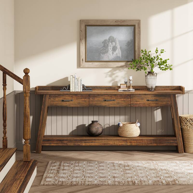 70.9-Inch Sofa Console Table with 3 Drawers, 2-Tier Entryway Table