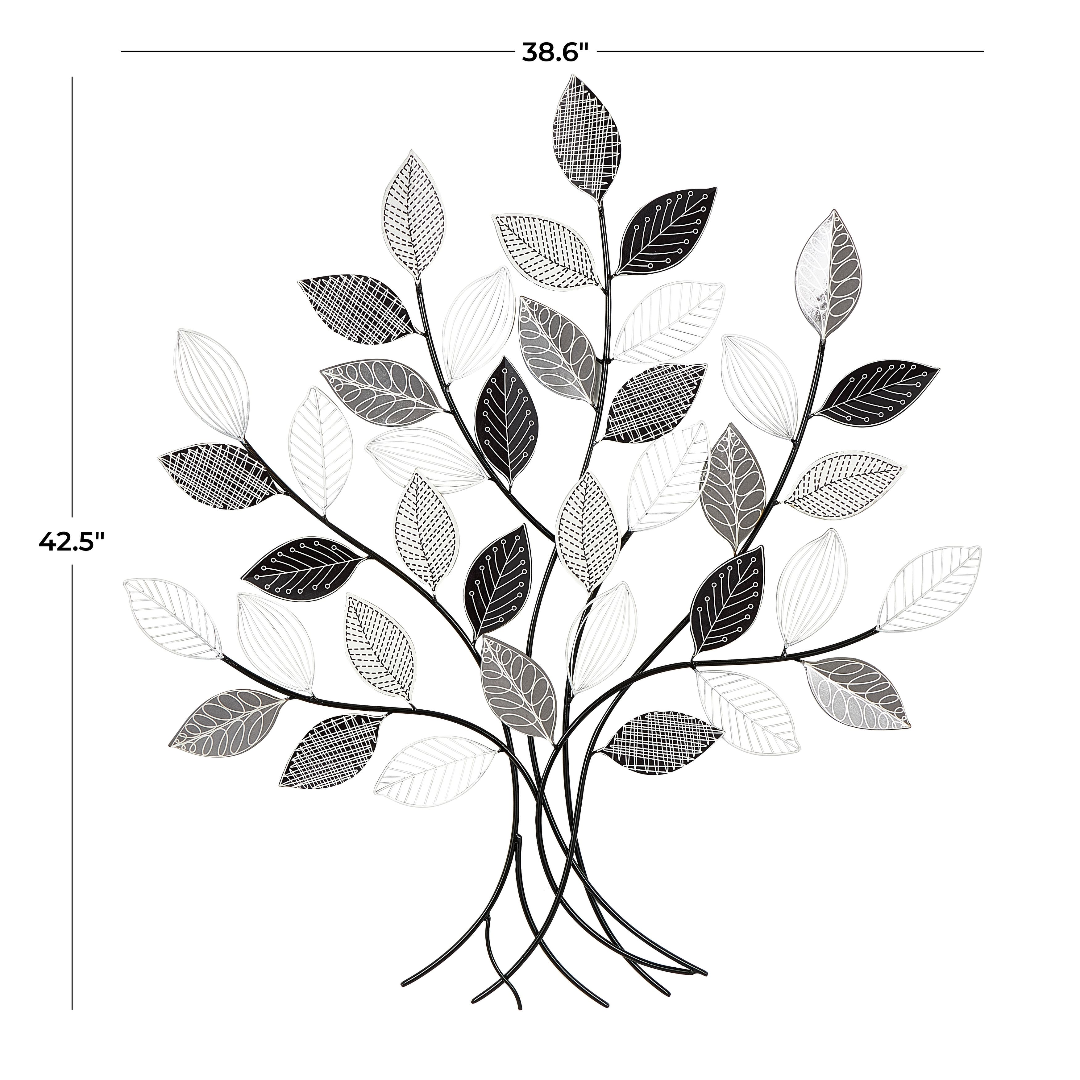 Black Metal Tree Wall Decor with Various Patterned Leaves Bed Bath