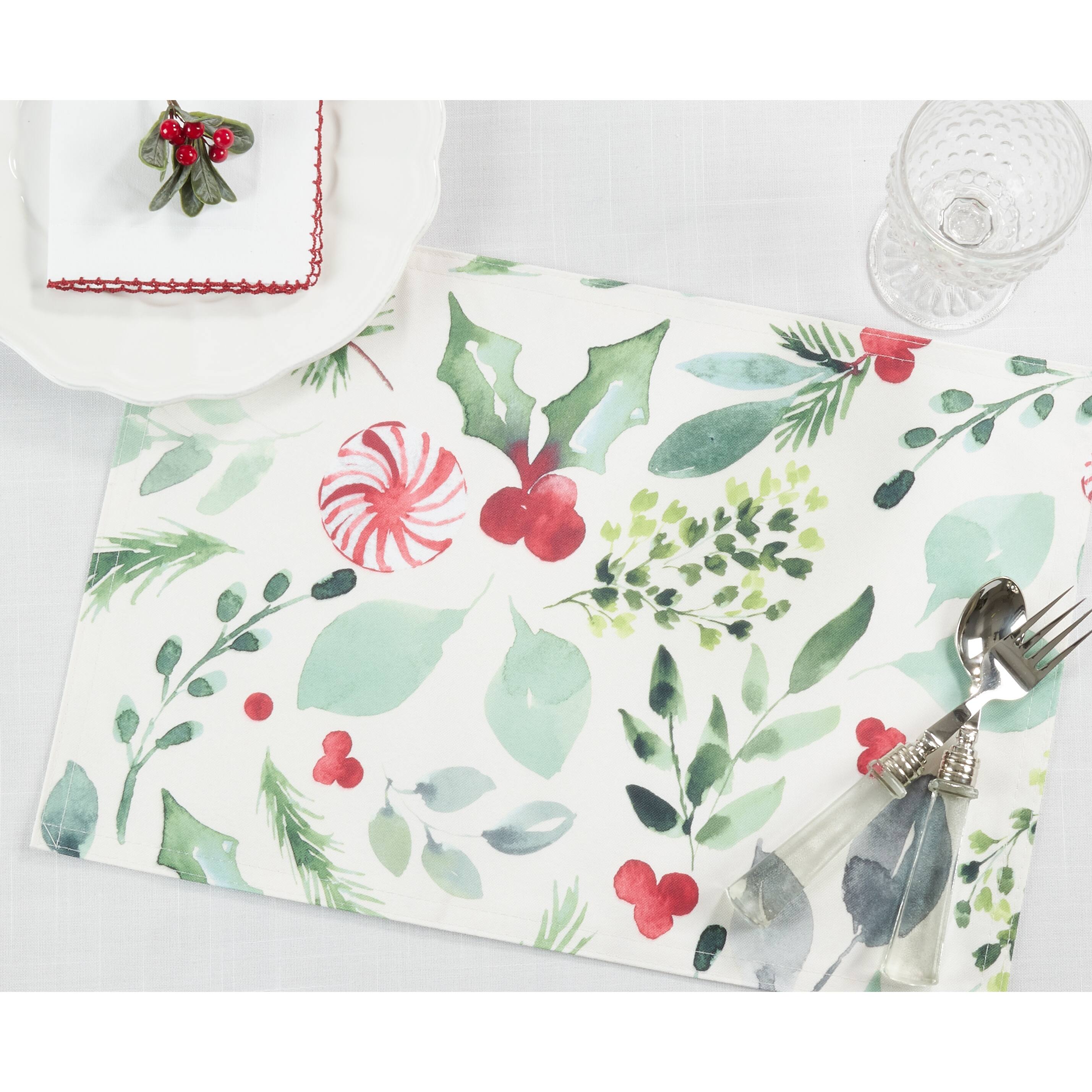 Christmas Foliage Placemats With Candy Cane Design (Set of 4) Bed