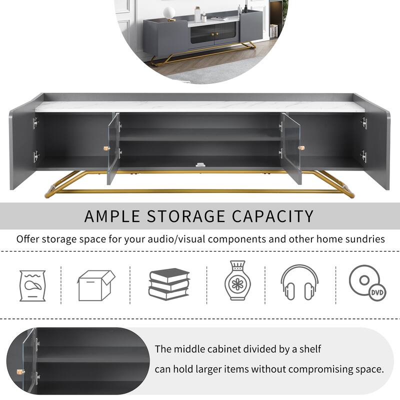 Sleek Design TV Stand with Fluted Glass
