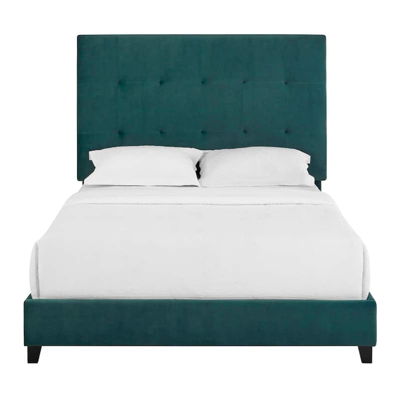 Velvet Tufted Upholstered Platform Bed - White - Queen