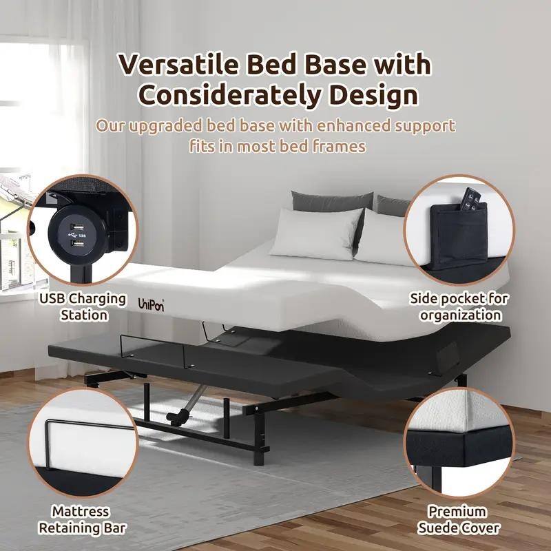 Adjustable Queen Bed Frame with Remote and USB Charging Station, Electric Bed Base,Head and Foot Incline