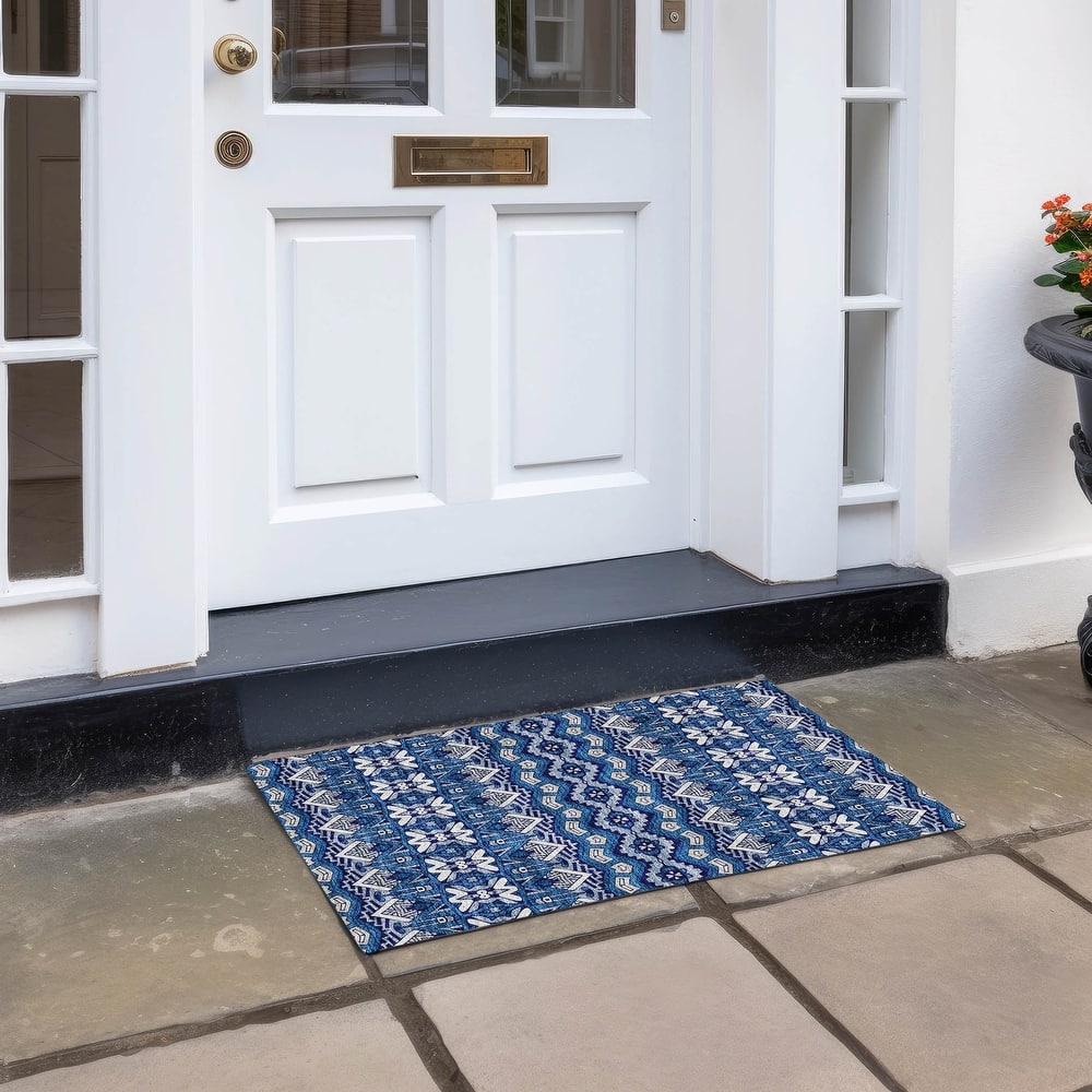 Machine Washable Indoor/ Outdoor Chantille Mosaic Global Rug