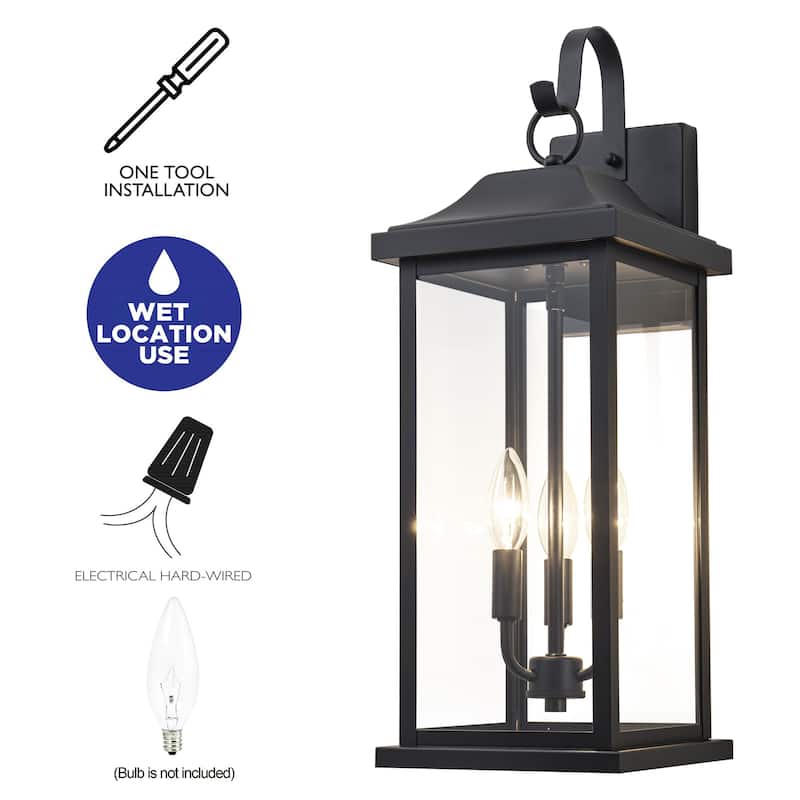 C Cattleya 22inch Large Matte Black Outdoor Wall Lanterns With Clear Tempered Glass
