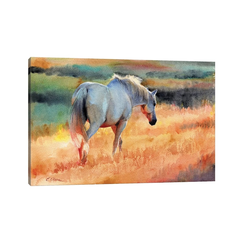 iCanvas "White Horse In Golden Fields" by Watercolor Luv Canvas Print