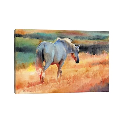 iCanvas "White Horse In Golden Fields" by Watercolor Luv Canvas Print
