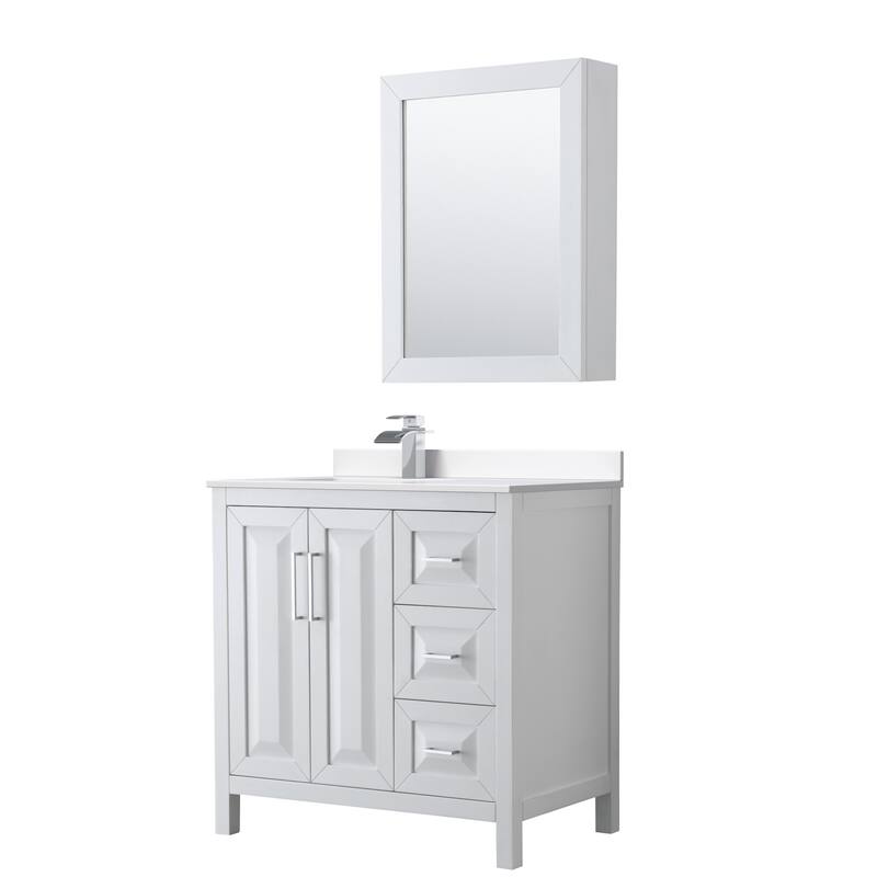 Wyndham Collection WCV252536S-Left-VCA-MED Daria 36" Free Standing - White / White Cultured Marble Top / Polished