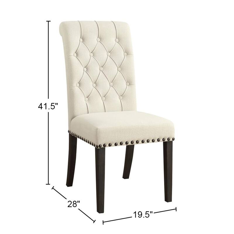 Set of 2 Fabric Upholstered Dining Side Chairs, Beige and Smokey Black
