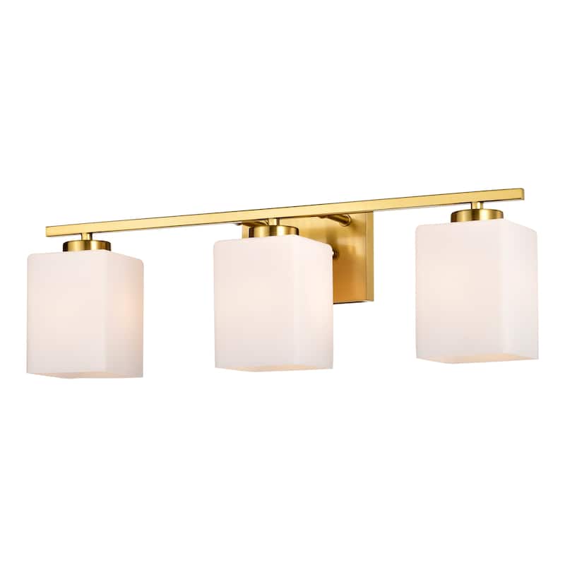 Brushed Nickel Indoor Bathroom Vanity Lights with Etched White Glass Square Rectangle Shades - 3-light - Gold