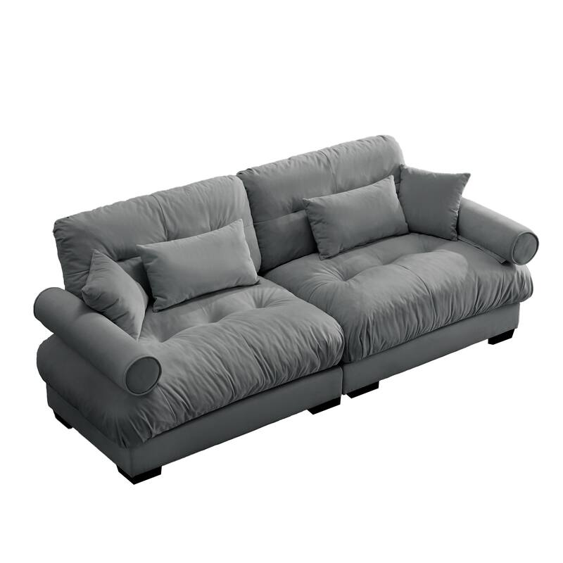 93.7" Velvet 3-Seater Sofa, Bolster Arms and High-Resilience Cushions
