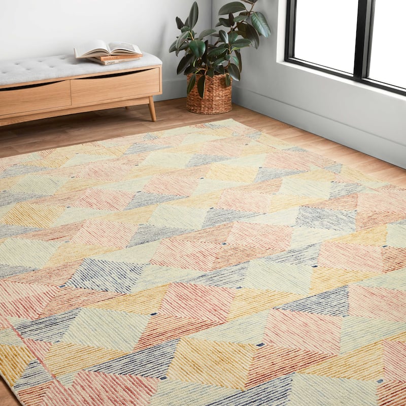 Alexander Home Kaleidoscope Geometric Hand-Hooked Wool Rug - 5' x 7' 6" - IVORY / MULTI