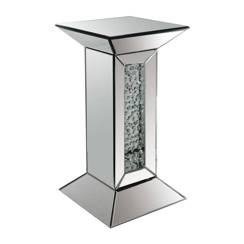 12 in. Silver Square Glass End Table, Sturdy Build End Side Table for Living Rooms