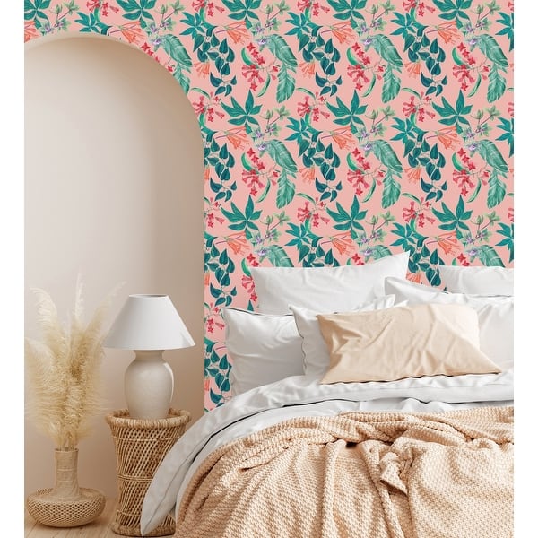 Pink Wallpaper with Flowers Peel and Stick and Prepasted - Bed Bath ...