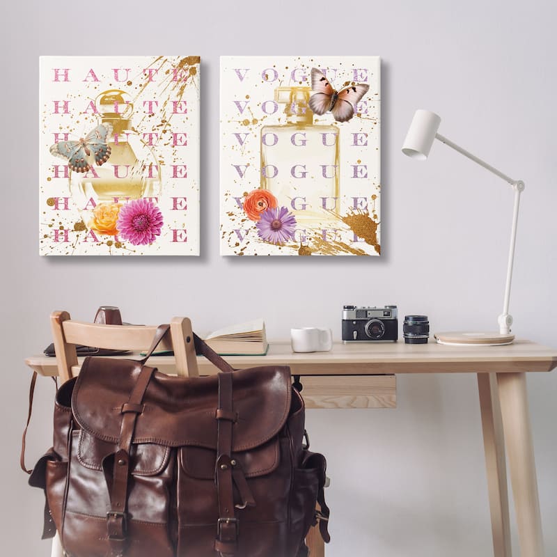 Stupell Glam Perfumes with Butterflies Canvas Wall Art Design By Susan Arnot (Set of 2)