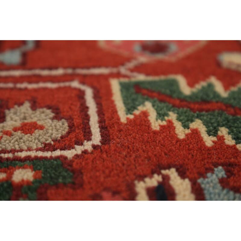 Geometric Heriz Serapi Indian Area Rug Hand-Knotted Wool Carpet - 8'11"x 11'7"
