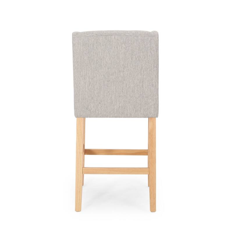 2-Piece Wood Frame Bar Stool Set Fabric Tufted Wingback 27 Inch Counter Stools Island Thick Upholstered Bar Stool
