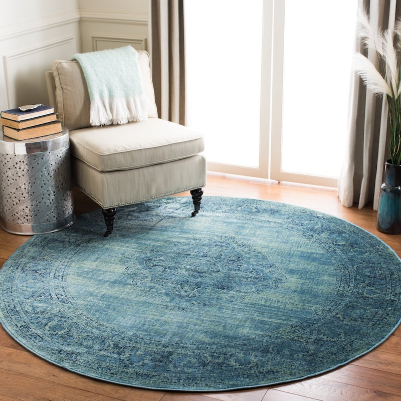 SAFAVIEH Vintage Distressed Boho Lucie Oriental Area Rug - 6' Round - Turquoise/Multi