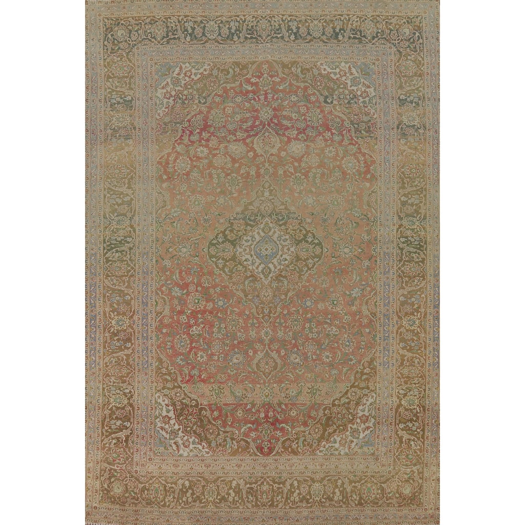 Traditional Kashan Distressed Vintage Persian Rug Handmade Wool Carpet - 9'4" x 13'1"