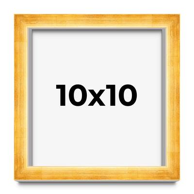 10x10 Shadow Box Frame Gold | 1.625 Inches Deep Real Wood Traditional