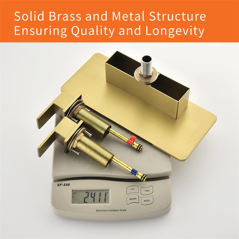 Waterfall Tub Faucet Deck Mount Brass 3 Holes Bathtub Faucet Modern Double Handle Tub Filler