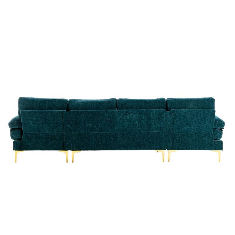Living Room Chenille Fabric Sofa Sectional Sofa with Cushion Back, Pillow Top Arms, and Metal Legs