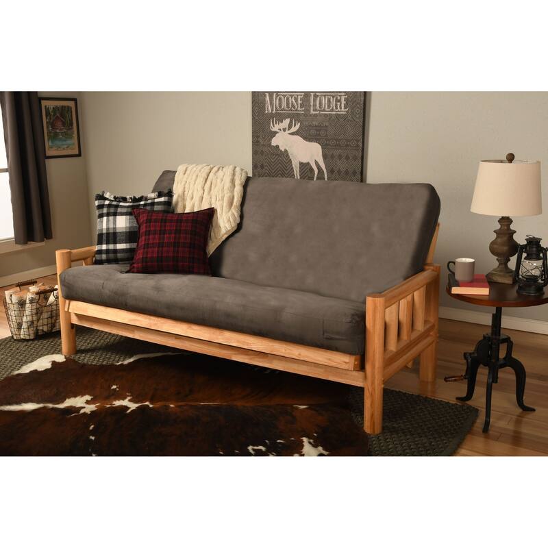 Somette Lodge Futon Set in Natural Finish with Suede Mattress - Suede Gray