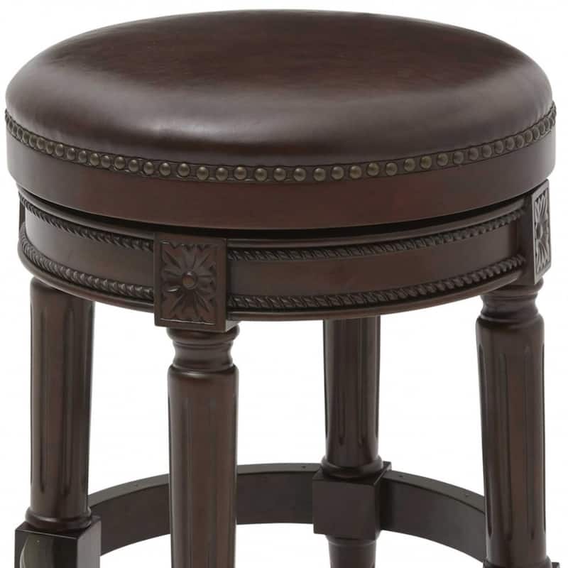 Brown Wood Frame Swivel Counter Bar Chair with Faux Leather Round Seat