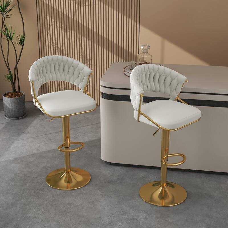 Modern Velvet Counter Bar Stools with Backs(Set of 2)