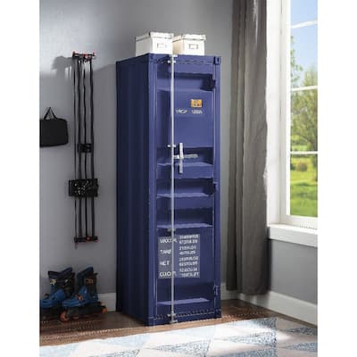 Bedroom Single Door Armoire with Hanging Rod and Shelves, Blue
