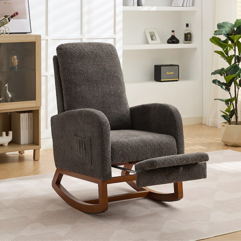 Mid-Century Modern Nursery Rocking Armchair Glider Rocker With Retractable Footrest For Living Room