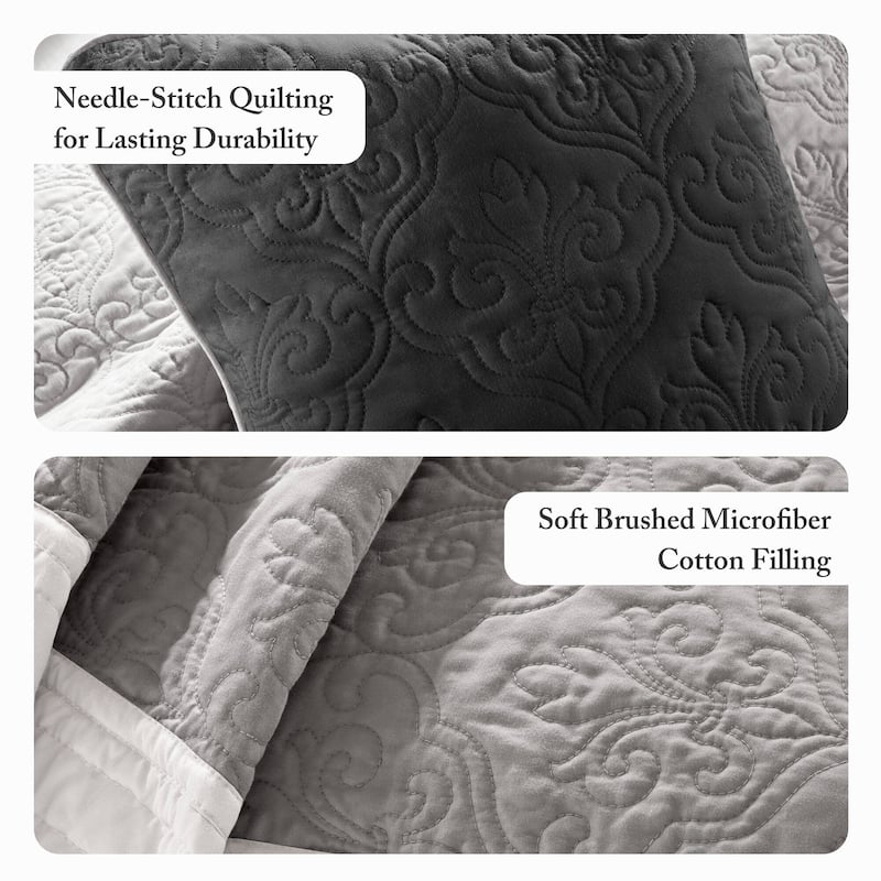 Madison Park Liverpool 7 Piece Quilt Set with Euro Shams and Throw Pillows