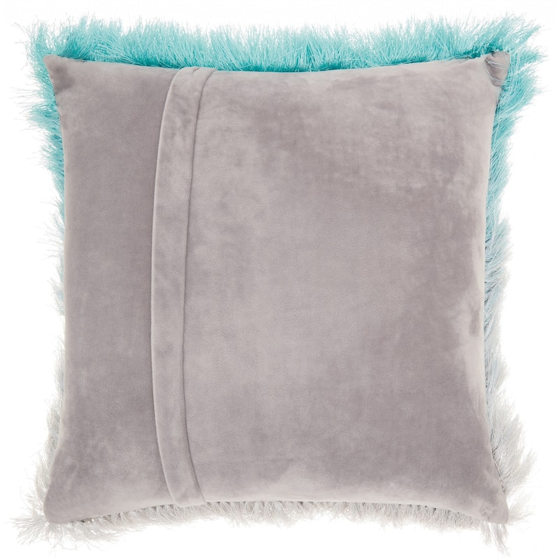 HomeRoots 20" Turquoise and Silver Ombre Faux Fur Throw Pillow