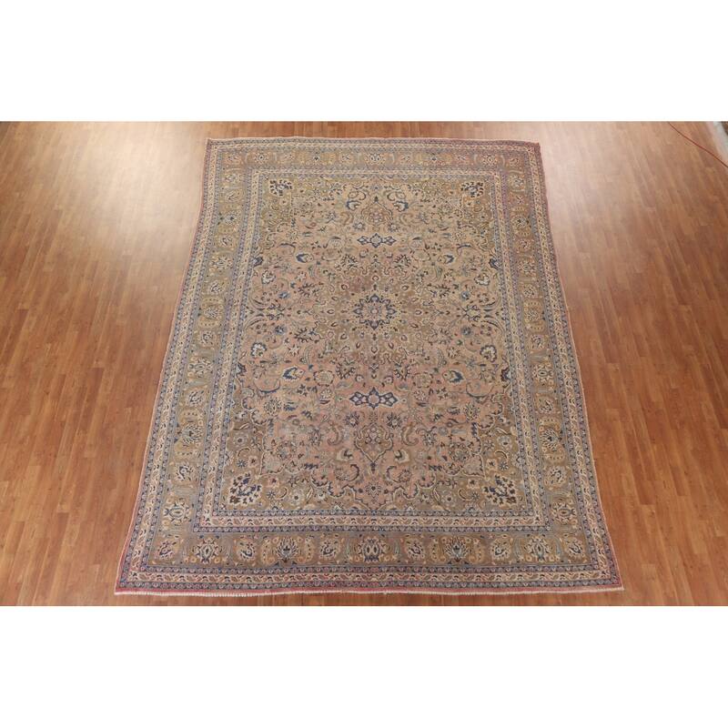 Hand Knotted Oriental 100% Wool Carpet Traditional Floral Pink Mashad Area Rug - 12' 5'' X 9' 4''