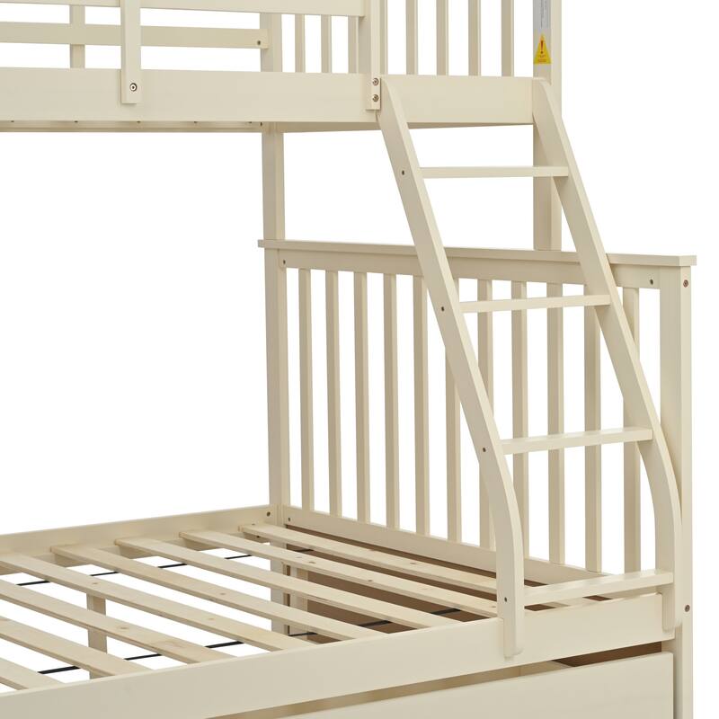 Wooden Twin Over Full Bunk Bed with Storage, Ladder, and Safety Guard Rails
