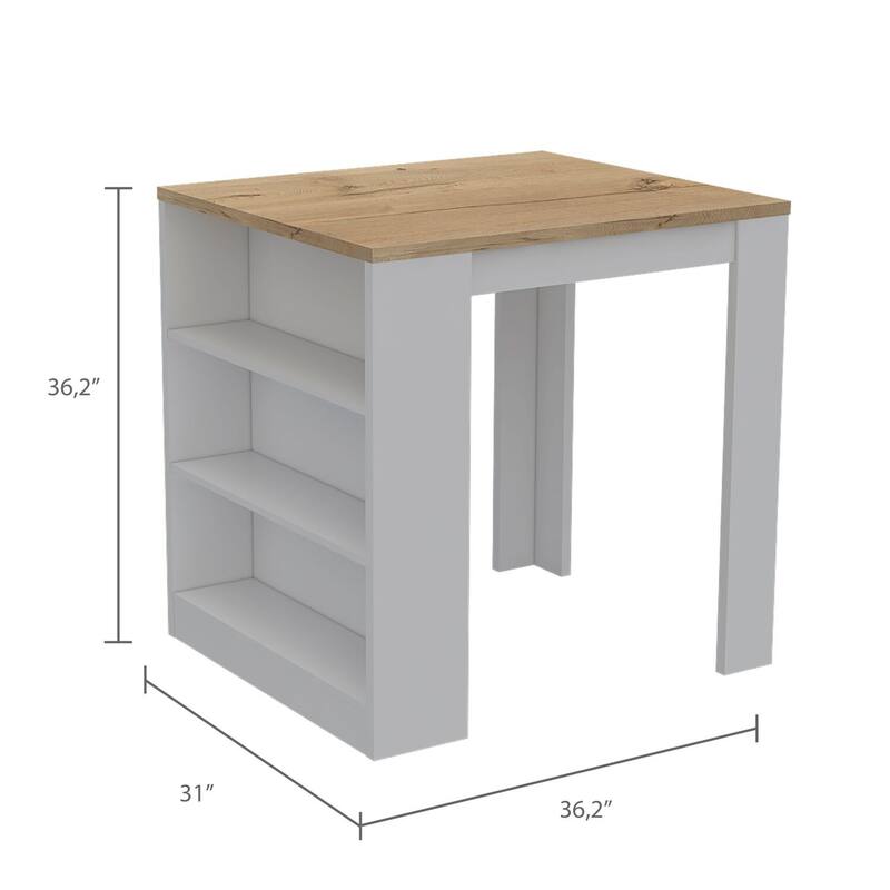 Kitchen Island - White & Pine Storage Cart - Modern Kitchen Centerpiece - 36" x 31"