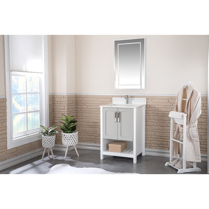 Florin 24'' Free-standing Single Bathroom Vanity with Quartz Vanity Top & Mirror