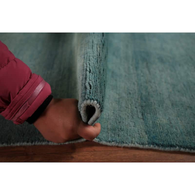 Aqua Blue Gabbeh Modern Area Rug Handmade Wool Carpet - 6'6" x 9'7"