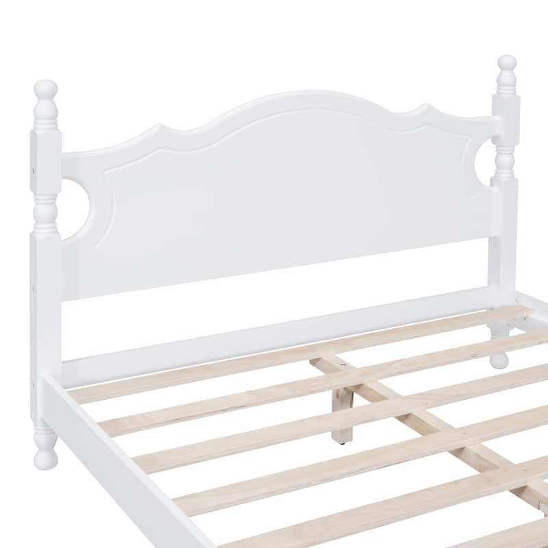 Low Headboard Footboard Low Profile Bed, Wood Platform Bed Frame, Wooden Slat Support Panel Bed