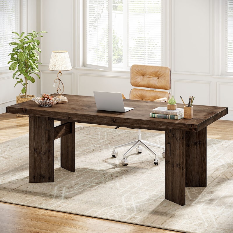 63" Solid Wood Executive Desk, Home Office Computer Study Writing Table for Office Conference Room