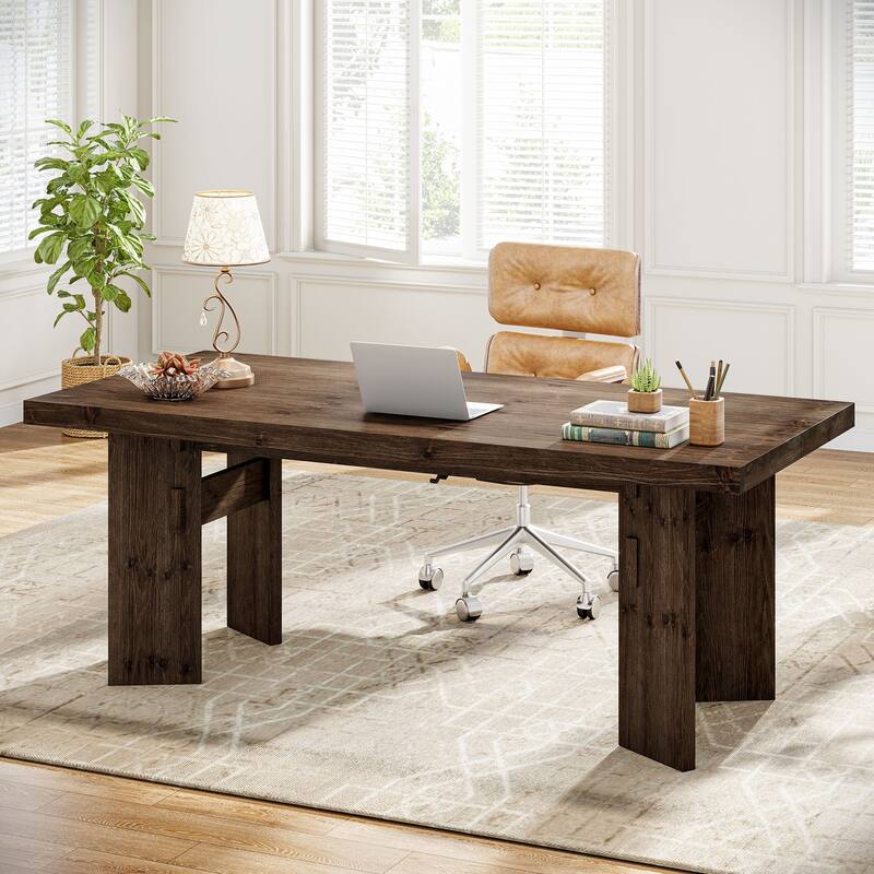 63-Inch Solid Wood Executive Desk, Home Office Computer Desk