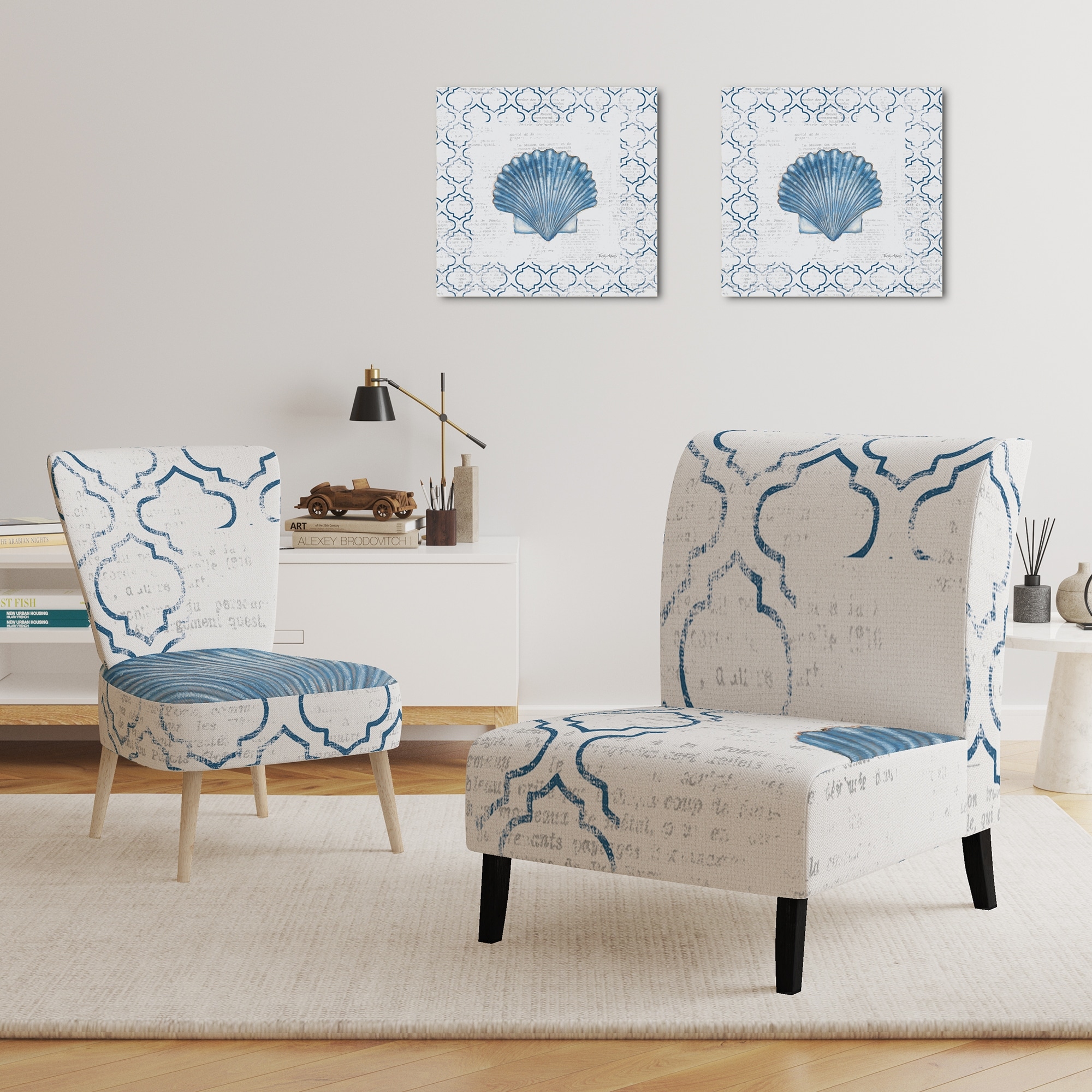 Designart "Navy Blue Scallop Shell" Upholstered Nautical & - Picture 10 of 20