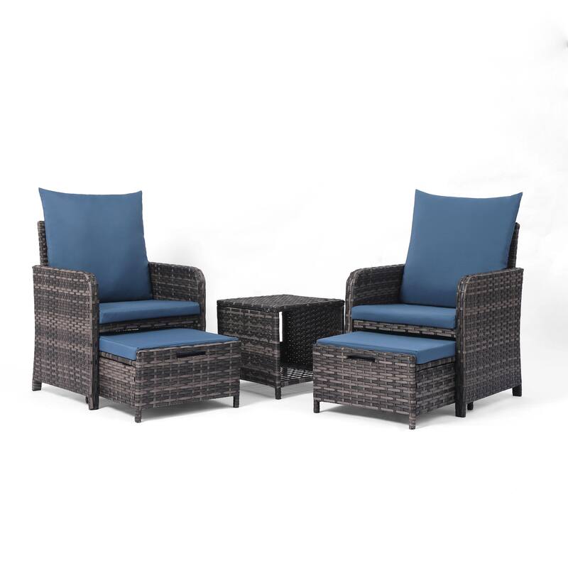 Patio 5 Pieces Rattan Cushioned Conversation Set With Ottoman Coffee Table