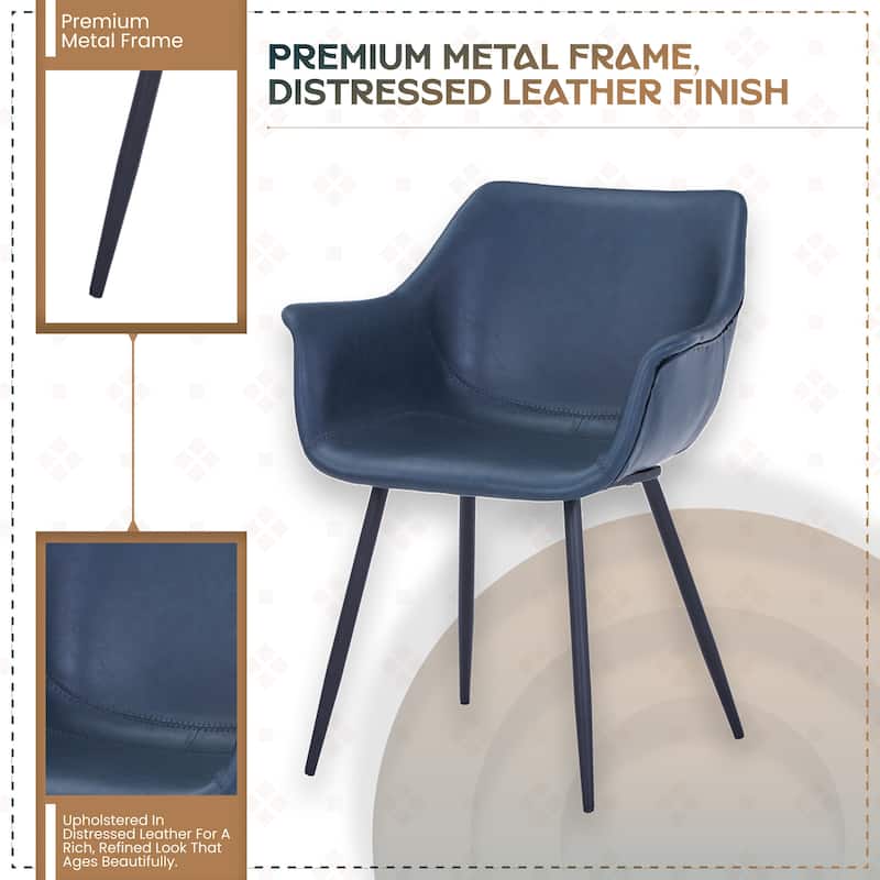 Markley Mid-Century Modern Vegan Leather Dining Chair - Waterproof Kitchen Side Chair with Matte Black Metal Legs