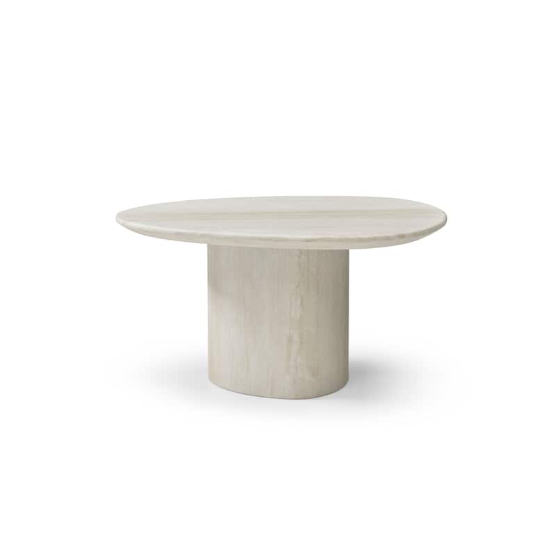 HomeRoots 17" Beige Marble Oval Pedestal End Table - 32.00 in. x 17.00 in. x 24.00 in.
