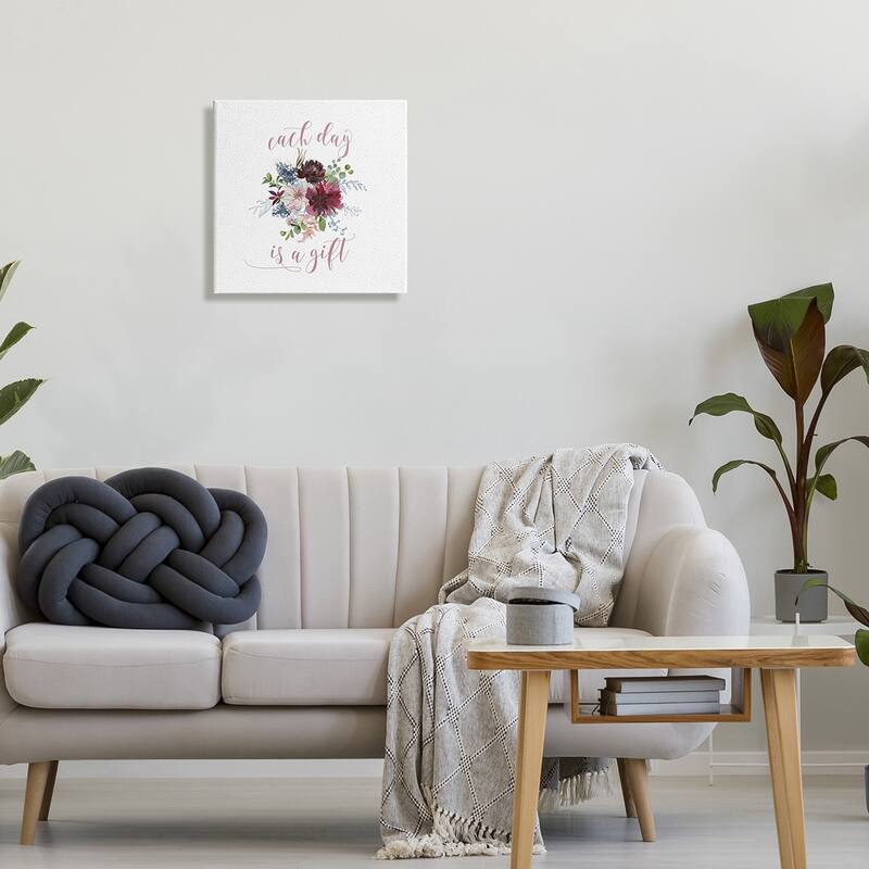 Stupell Each Day Gift Calligraphy Quote Minimal Floral Pattern Canvas Wall Art