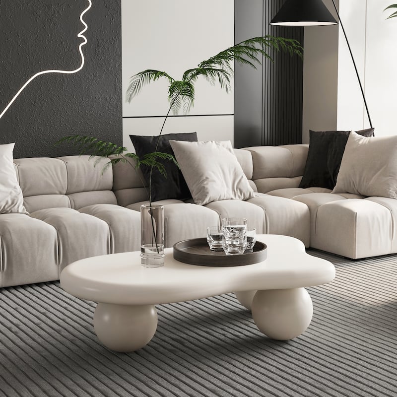 40 Inch Cloud Shaped Coffee Table with 3 Ball Legs