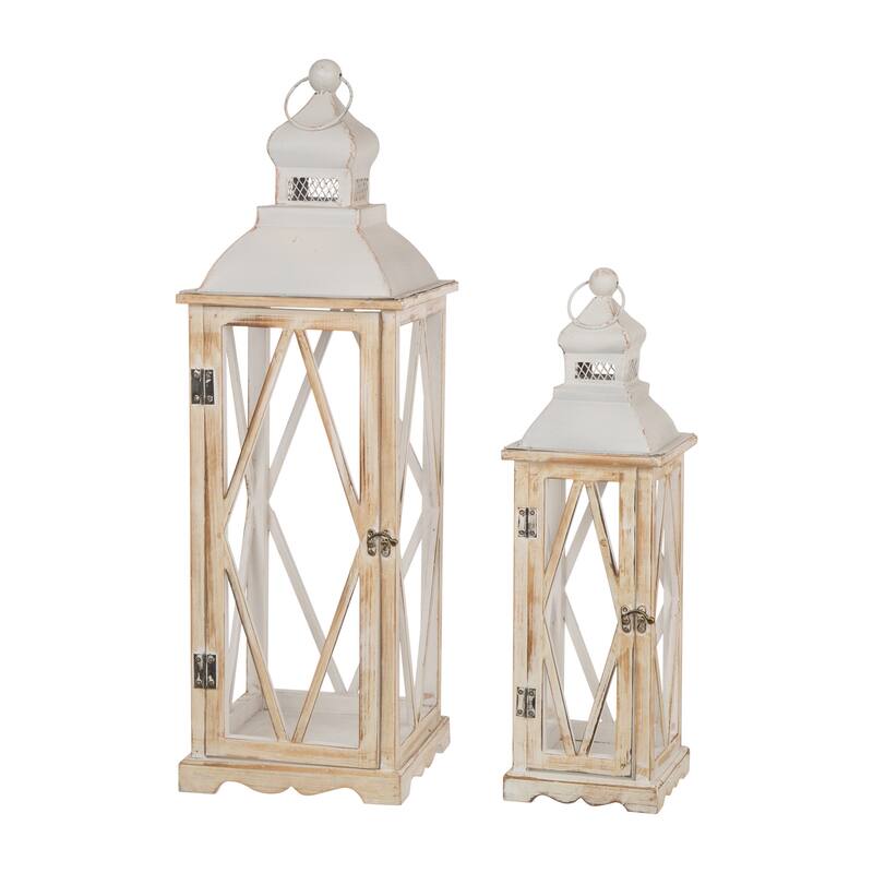 Glitzhome 2-piece Vintage Farmhouse Style Wood/ Metal Lantern Set