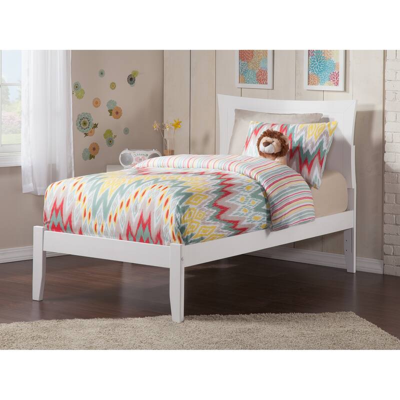 Platform Bed - Twin Size, White Finish - Modern Design, Open Footboard, Optional Storage