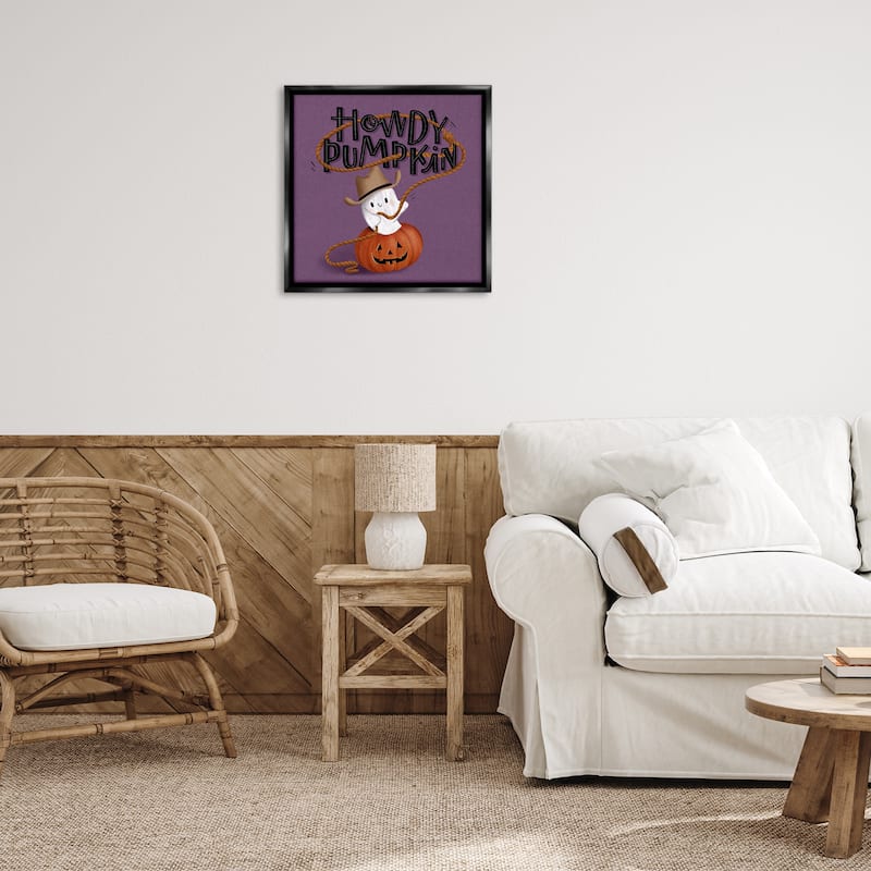 Stupell Howdy Pumpkin Western Ghost Framed Floater Canvas Wall Art Design By Sarah Hickman