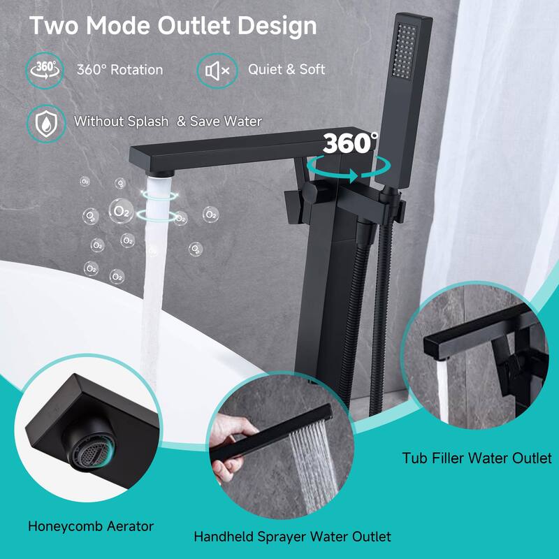 Gold/Black/Sliver Freestanding Bathtub Faucet, Floor Mount Bathtub Filler with Handheld Shower
